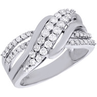 10K White Gold Round Cut Diamond 2 Row Crossover Band Right Hand Ring 0.50 Ct.