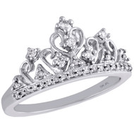 10K Whte Gold Round Diamond Queens Crown Ladies Right Hand Coctail Ring 1/5 Ct.