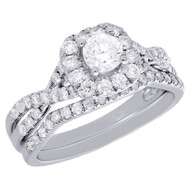 14K White Gold Solitaire Diamond Halo Infinity Wedding Ring Bridal Set 1 Ct.