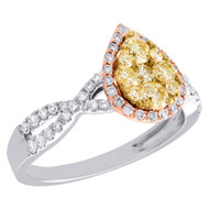 14K Tri Tone Gold Yellow Diamond Teardrop Infinity Engagement Ring 0.88 CT.
