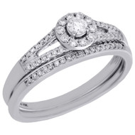 10K White Gold Solitaire Diamond Split Shank Engagement Ring Bridal Set 0.35 Ct.