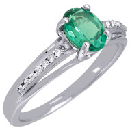 Diamond .925 Sterling Silver Created Emerald Oval Cocktail Ring 0.57 Ct.