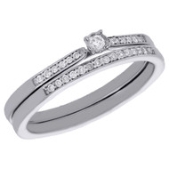10K White Gold Solitaire Diamond Bezel Set Wedding Ring Bridal Set 0.13 Ct.