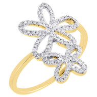 Diamond Flower Cocktail Ring 10K Yellow Gold Round Pave Fashion Band 0.20 Tcw.