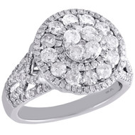 10K White Gold Round Diamond Flower Cluster Double Halo Engagement Ring 2 Ct.