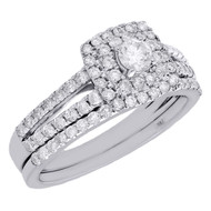 14K White Gold Solitaire Diamond Split Shank Engagement Ring Bridal Set 1 Ct.