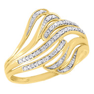 10K Yellow Gold Diamond Ladies Bypass Swirl Fashion Band Right Hand Ring .07 Ct.