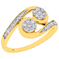 14K Yellow Gold Two Stone Cluster Diamond Swirl Flower Engagement Ring 0.50 CT