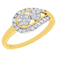 14K Yellow Gold Flower Cluster Teardrop Forever Us Two Stone Diamond Ring 1/3 Ct