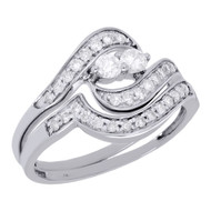 10K White Gold Two Stone Solitaire Diamond Engagement Ring Bridal Set 1/2 Ct.