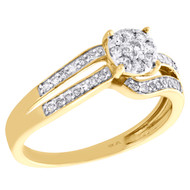 10K Yellow Gold Round Diamond Flower Set Split Shank Engagement Ring 0.33 Ct.