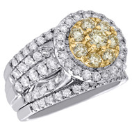 14K White Gold Natural Yellow Diamond Bridal Set 3 Piece Engagement Ring 2 Ct.
