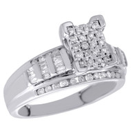 .925 Sterling Silver Round & Baguette Diamond Rectangle Engagement Ring 0.50 Ct.