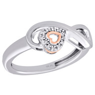 10K Two Tone Gold Diamond Infinity Heart Right Hand Promise Love Ring 1/20 Ct.