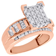 10K Rose Gold Round & Baguette Cut Diamond Rectangle Engagement Ring 1 Ct.