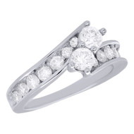 14K White Gold Two Stone Diamond Engagement Ring Love Friendship Bypass 1.48 Ct.