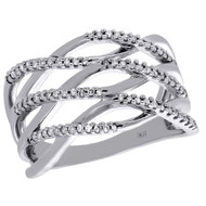 10K White Gold Diamond Intertwined Bypass Waved Anniversary Wedding Band 0.25 Ct
