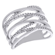 10K White Gold Diamond Intertwined Bypass Design Anniversary Wedding Band 1/4 Ct