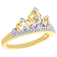 14K Yellow Gold Diamond Queen Crown Filigree Right Hand Cocktail Ring 0.20 Ct.