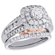 14K White Gold Solitaire Diamond Bridal Set Engagement Ring + Wedding Band 2 Ct.