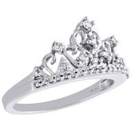 14K White Gold Diamond Queen Crown Filigree Right Hand Cocktail Ring 0.20 Ct.