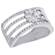 10K White Gold Diamond Flower Cluster w/ Cut Out Shank Right Hand Ring 1 Ct.