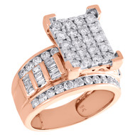 10K Rose Gold Round & Baguette Cut Diamond Rectangle Engagement Ring 2 Ct.