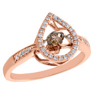 10K Rose Gold Dancing Diamond Teardrop Ring Cocktail Statement Band 0.38 CT.