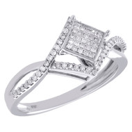 10K White Gold Diamond Square Bypass Intertwined Right Hand Cocktail Ring 1/4 CT
