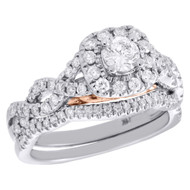 14K Two Tone Gold Solitaire Diamond Wedding Bridal Set Braided Halo Ring 1 CT.