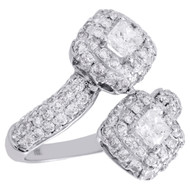 14K White Gold Two Stone Bypass Diamond Love & Friendship Engagement Ring 2 CT.