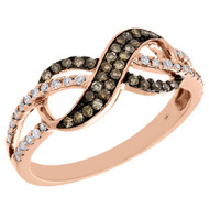 14K Rose Gold Brown Diamond Bypass Infinity Anniversary Cocktail Ring 0.35 Ct.