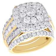 14K Yellow Gold Diamond Bridal Set Flower Engagement Ring + 2 Wedding Bands 4 CT