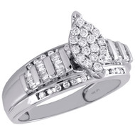 10K White Gold Round Diamond Marquise Cluster Ladies Engagement Ring 0.50 Ct.