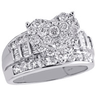 10K White Gold Round Diamond Heart Cluster Ladies Designer Engagement Ring 2 Ct.