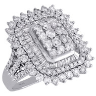 10K White Gold Round & Baguette Diamond Cluster Right Hand Cocktail Ring 3.5 Ct.