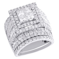 14K White Gold Baguette Diamond Bridal Set Engagement Ring + Wedding Band 5 CT.