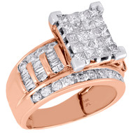 14K Rose Gold Princess & Baguette Cut Diamond Rectangle Engagement Ring 2 Ct.