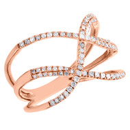 10K Rose Gold Diamond Geometric Statement Ring Intertwined Cocktail Band 0.33 CT