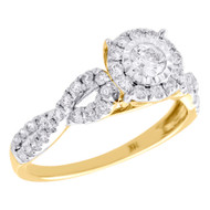 14K Yellow Gold Solitaire Diamond Infinity Love Halo Engagement Ring 0.75 CT.