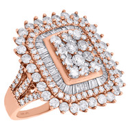 10K Rose Gold Round & Baguette Diamond Cluster Right Hand Cocktail Ring 3.5 Ct.