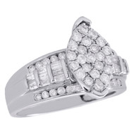 .925 Sterling Silver Baguette Diamond Marquise Cluster Engagement Ring 1 CT.