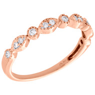 10K Rose Gold Diamond Teardrop Milgrain Edge Stackable Right Hand Ring 1/6 Ct.