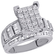 10K White Gold Baguette Diamond Rectangle Designer Engagement Ring 1.50 Ct.