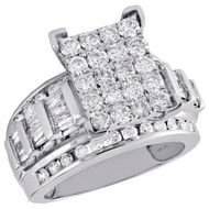 10K White Gold Round & Baguette Diamond Rectangle Cluster Engagement Ring 2 Ct.