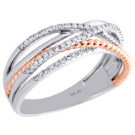 10K Two Tone Gold Diamond Criss Cross Right Hand Milgrain Cocktail Ring 1/4 Ct.