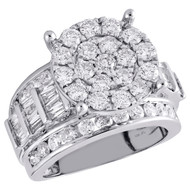 10K White Gold Round Diamond Circle Cluster Ladies Designer Engagement Ring 3 Ct