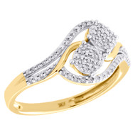 10K Yellow Gold Cluster Diamond Double Circle Right Hand Bypass Ring 0.20 CT.