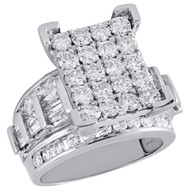 10K White Gold Round & Baguette Diamond Rectangle Cluster Engagement Ring 3 Ct.