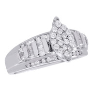 .925 Sterling Silver Baguette Diamond Marquise Cluster Engagement Ring 0.50 CT.